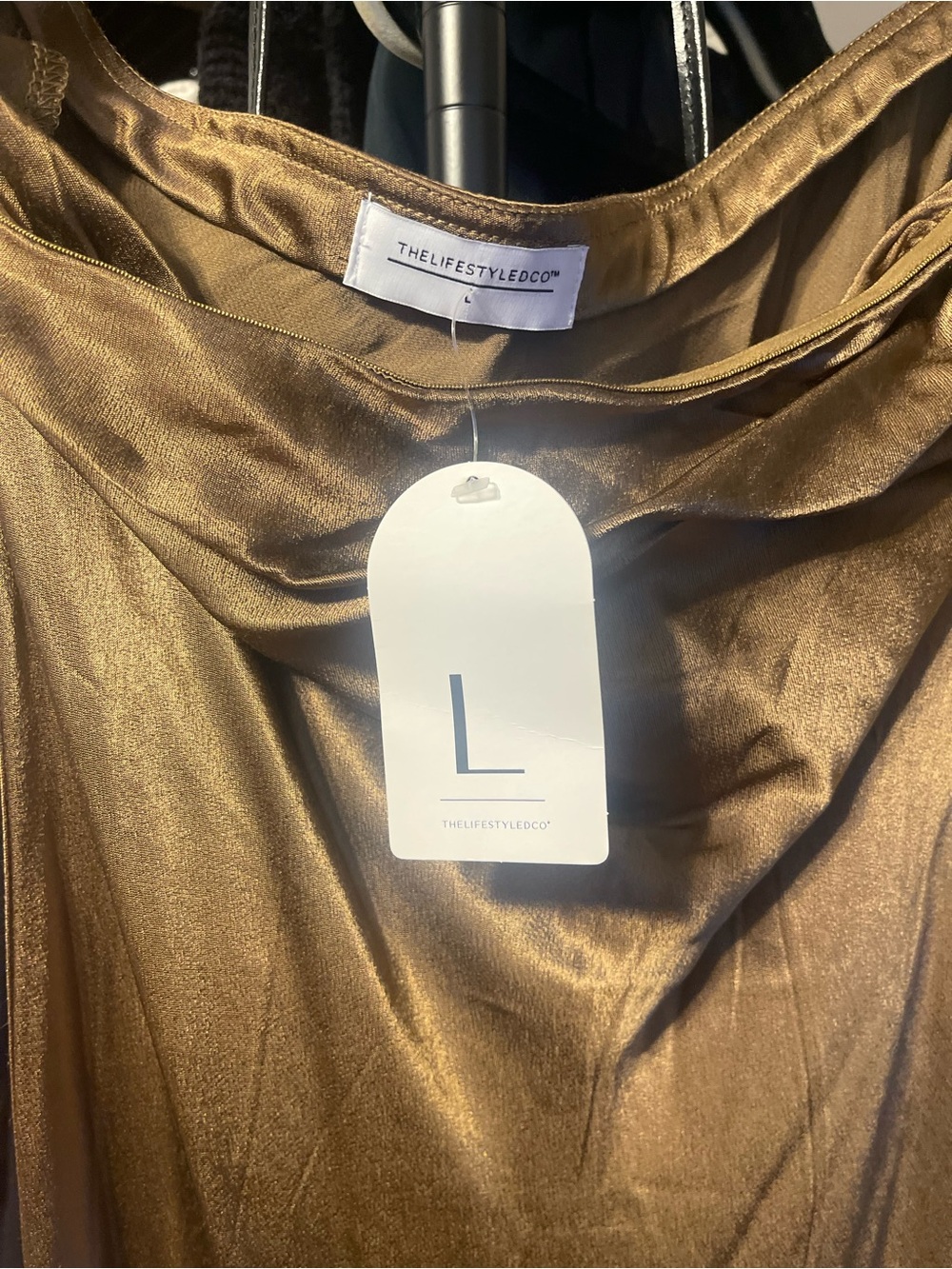Strapless Brown Satin Slip Midi Dress - Picture 2 of 5